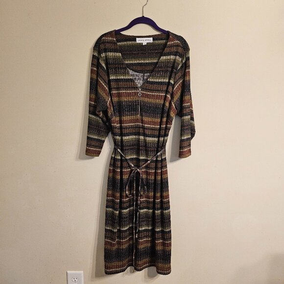 Women's Emma & Michele Striped Sweater Dress Front Zipper 3/4 Sleeve Size 1X - Picture 1 of 6